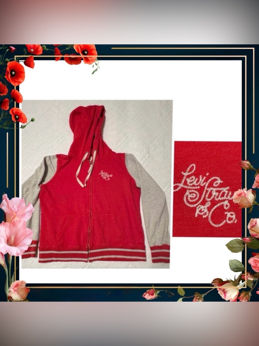 Hoodie jacket - Levi Strauss & Co embroidered - red w/heathered - Large - zipper